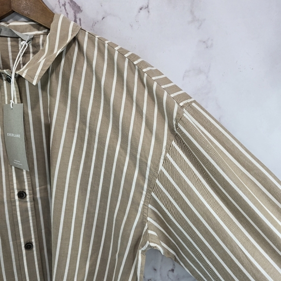 Everlane Shirt Womens Small Brown Button Up Woven Pajama Silky Cotton Crop PJ - Picture 13 of 13